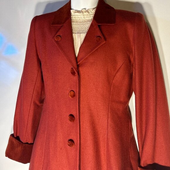 Cambridge Dry Goods SZ 4 Vintage Brick Red Velvet Trim Wool Blazer Old $ Academi - Picture 2 of 7